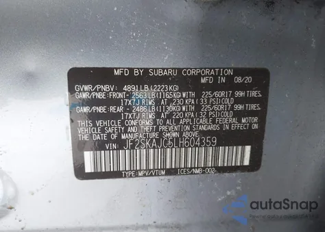 2020 Subaru Forester Premium z USA, uszkodzony, nr VIN JF2SKAJC5LH604359